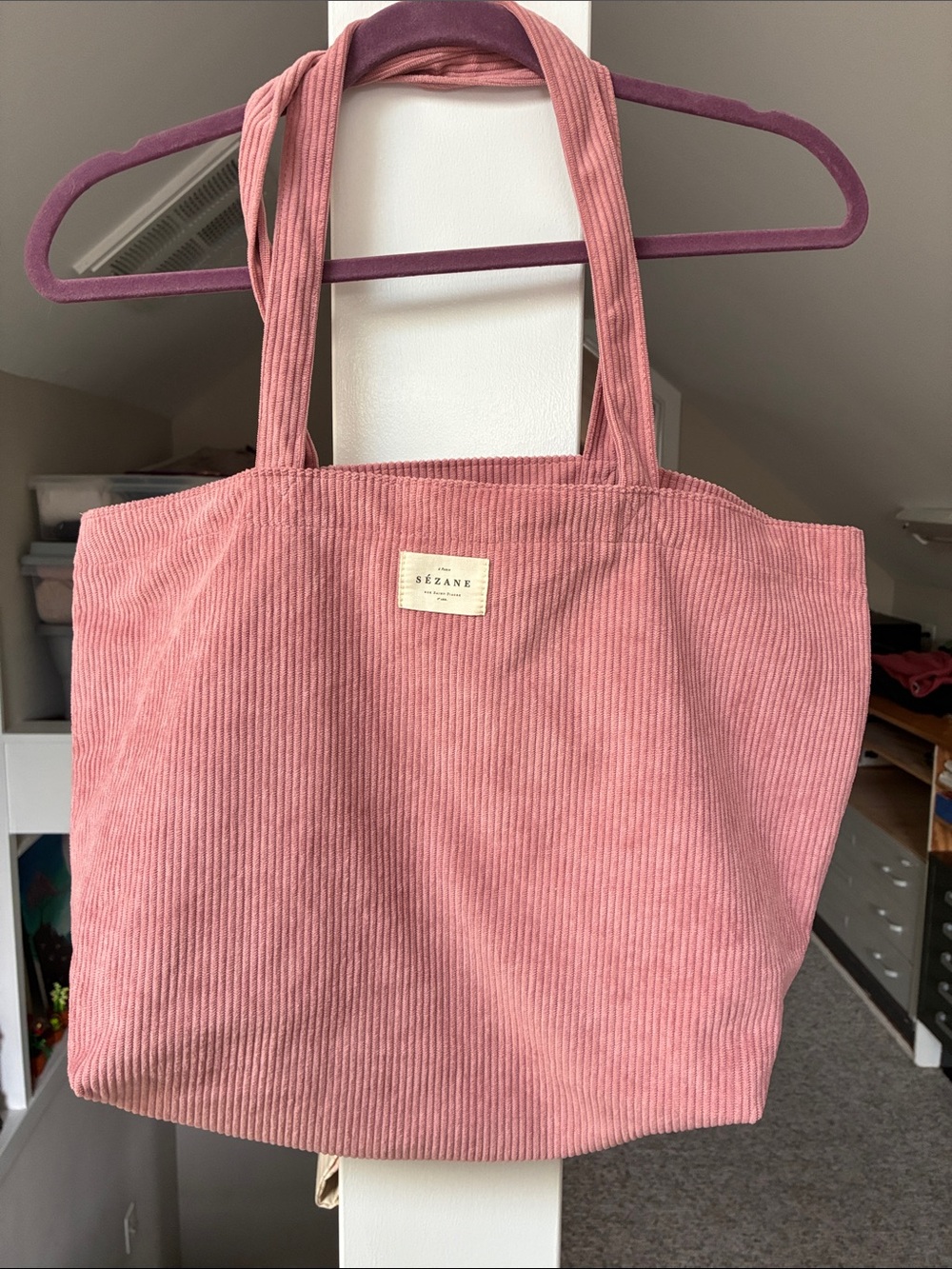 Sezane Pink Corduroy Tote Bag